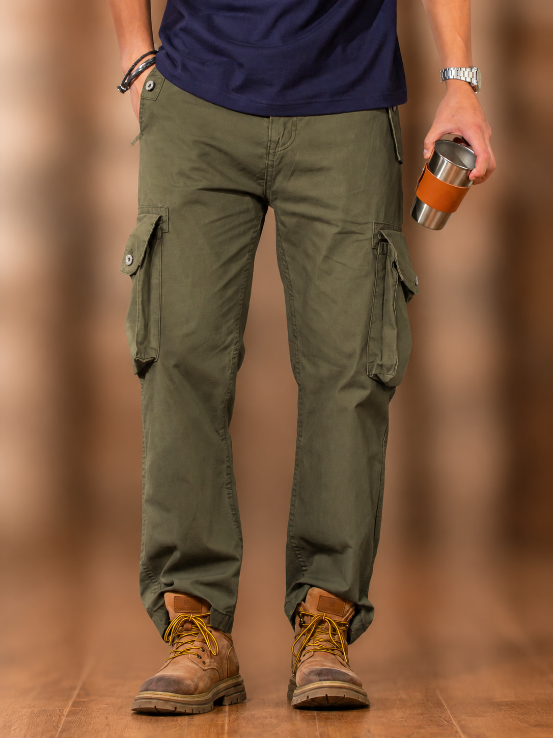 M65 Cargo Pants for Men 100% Cotton Multi-Pocket Long Pants Army Green Casual Pants