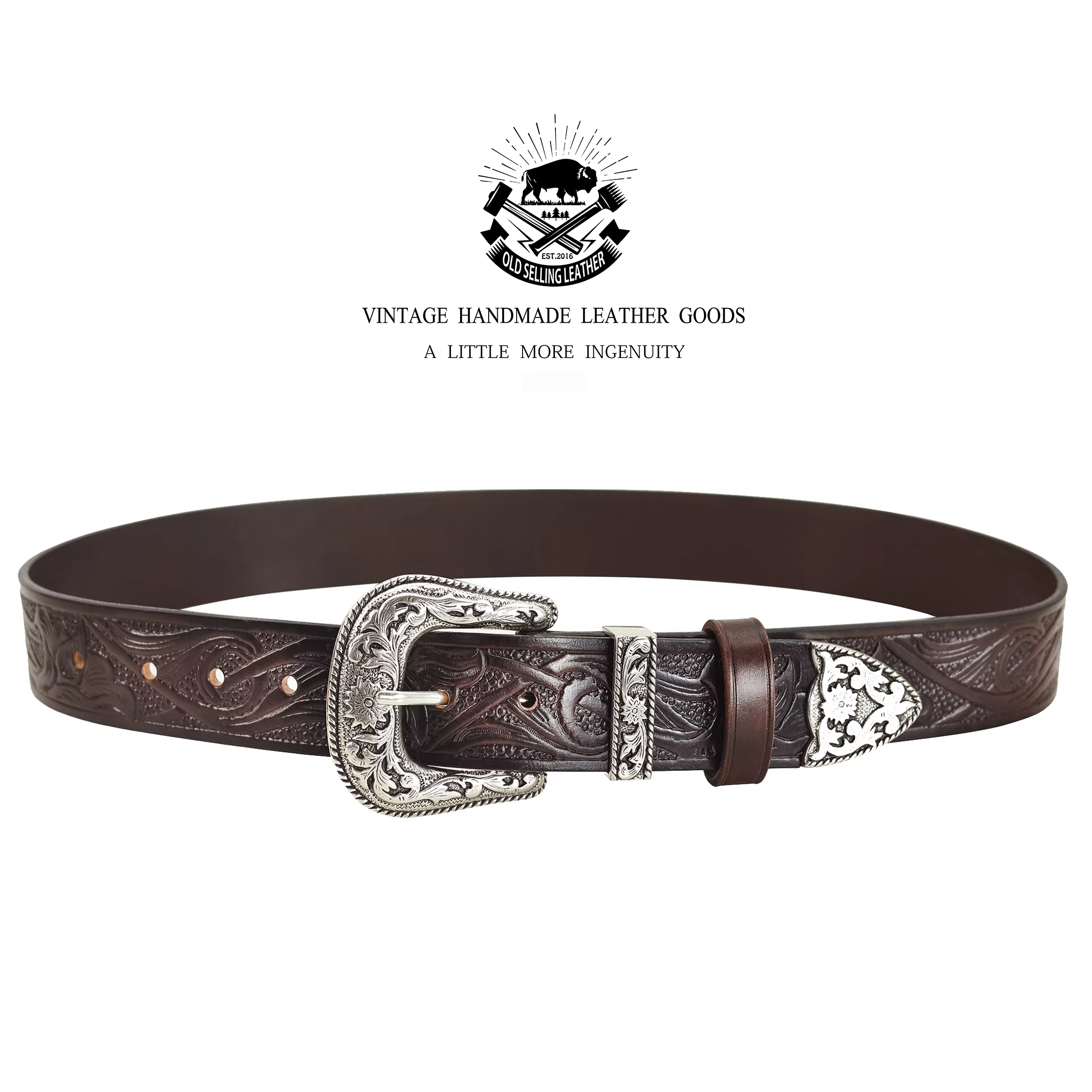Hand-carved leather belt