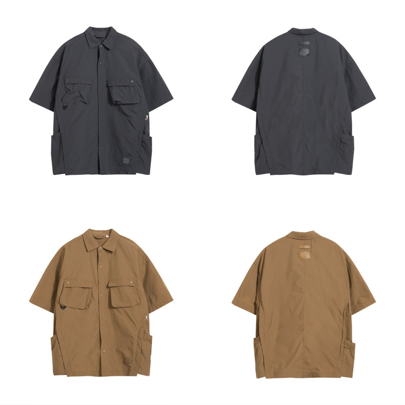 Wuluwear Japanese Retro Ultra-Thin Workwear Short-Sleeved Shirt Men's Pleated Deconstruction Layered Photography Outdoor Quick-Drying Inch Shirt
