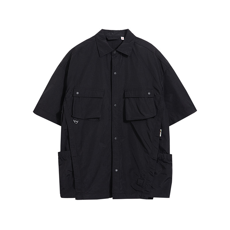 Wuluwear Japanese Retro Ultra-Thin Workwear Short-Sleeved Shirt Men's Pleated Deconstruction Layered Photography Outdoor Quick-Drying Inch Shirt
