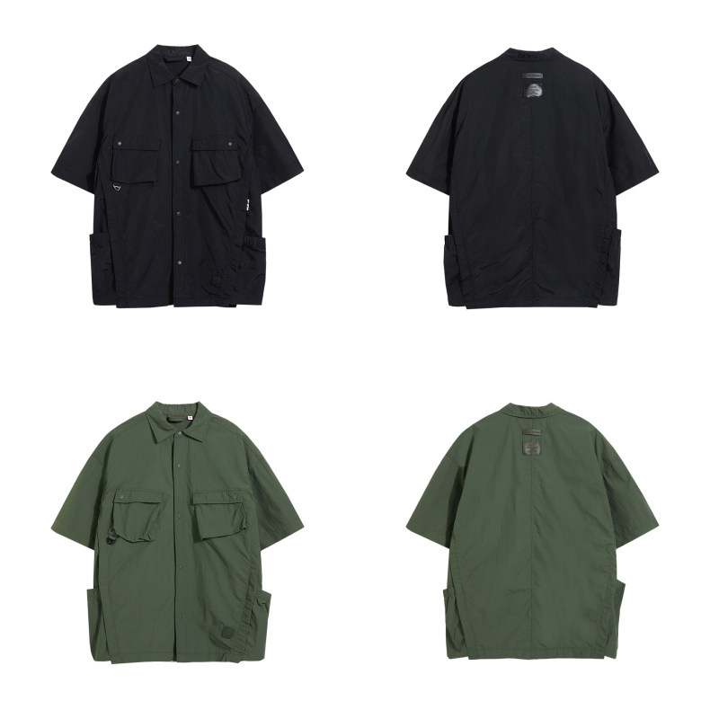 Wuluwear Japanese Retro Ultra-Thin Workwear Short-Sleeved Shirt Men's Pleated Deconstruction Layered Photography Outdoor Quick-Drying Inch Shirt
