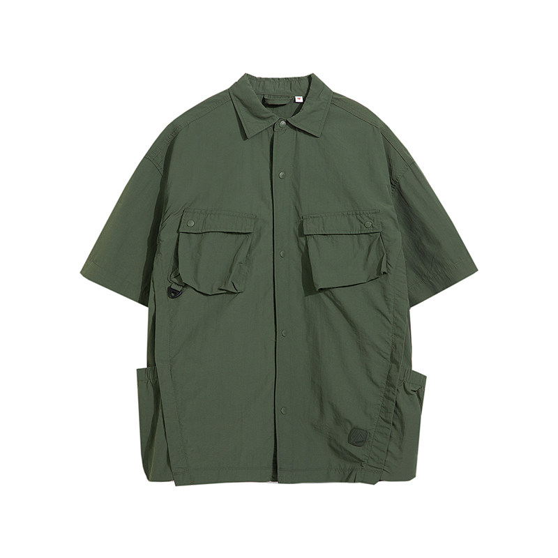 Wuluwear Japanese Retro Ultra-Thin Workwear Short-Sleeved Shirt Men's Pleated Deconstruction Layered Photography Outdoor Quick-Drying Inch Shirt