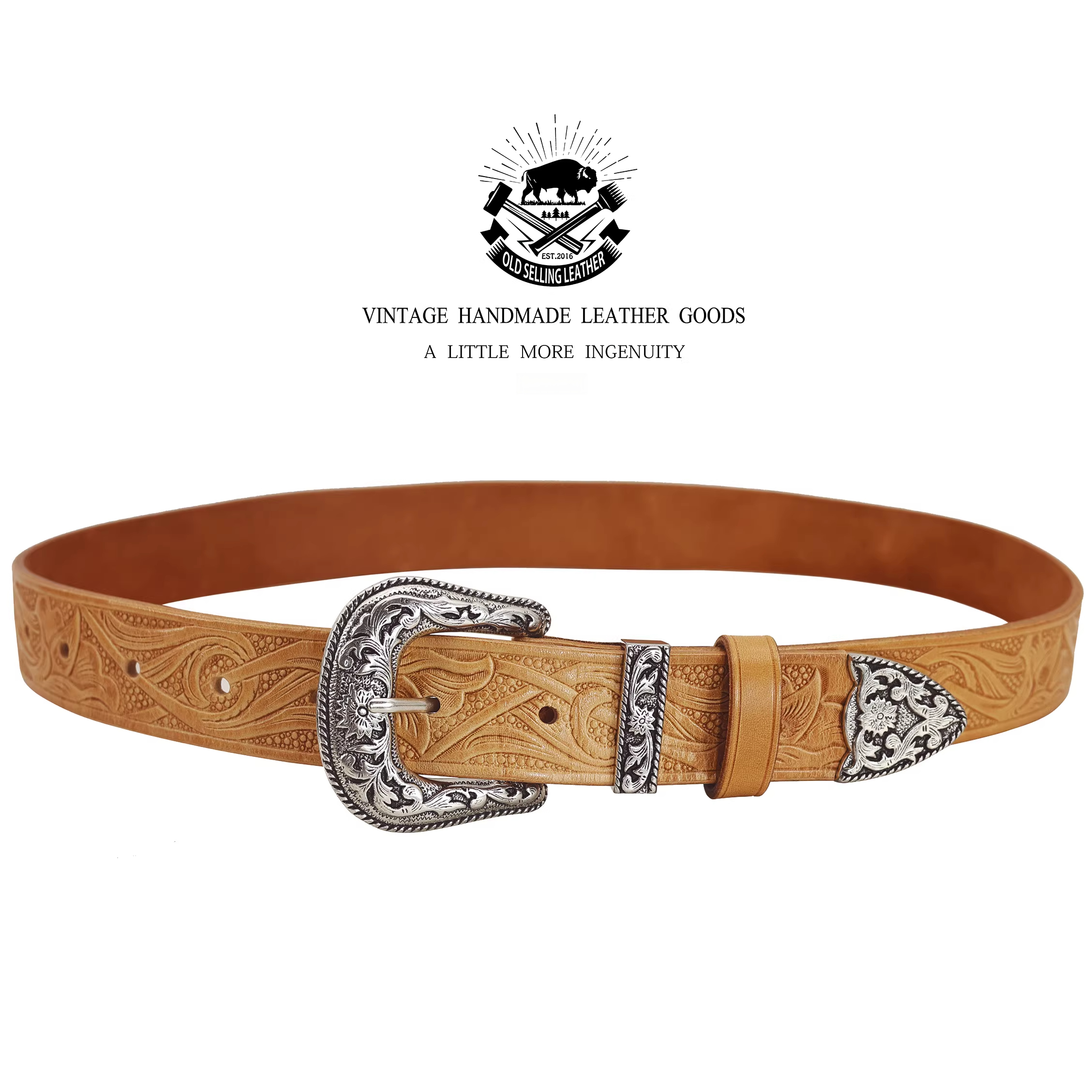 Hand-carved leather belt