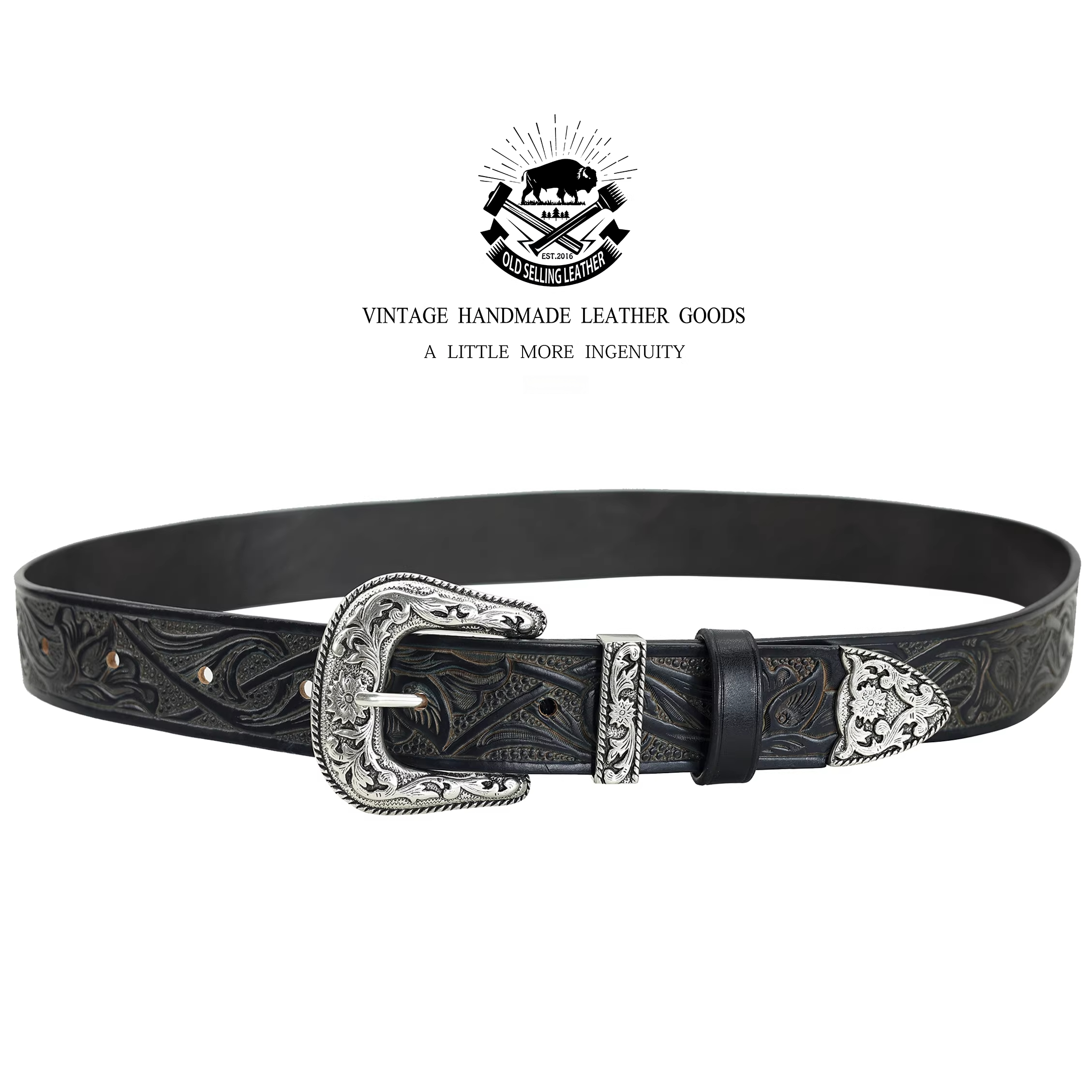 Hand-carved leather belt