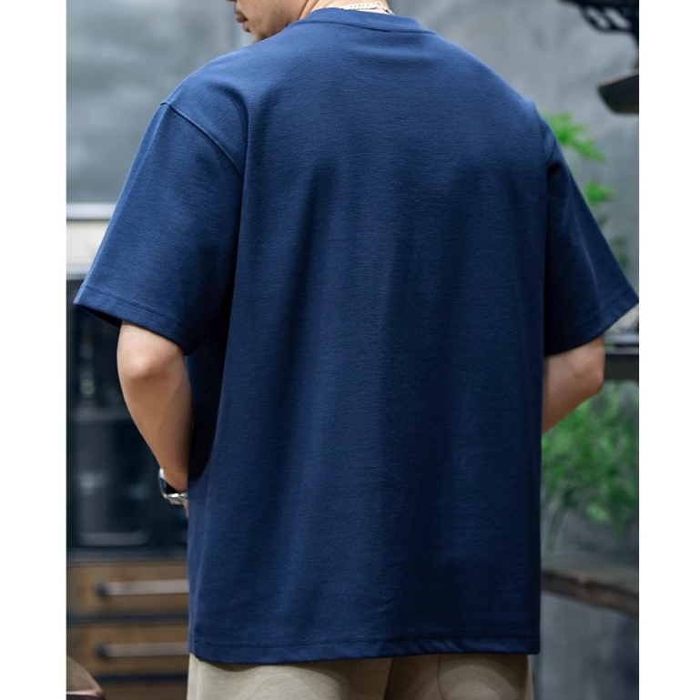 260g Mige Short-Sleeved t-Shirt Men Street Wear Small Sloth Embroidery Pocket Loose Casual Half-Sleeved t-Shirt