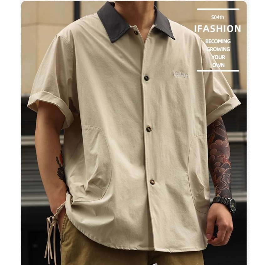 Barn Style Cool Quick-Drying Short-Sleeved Shirt Men Thin Style Diary Wear Shirt Summer