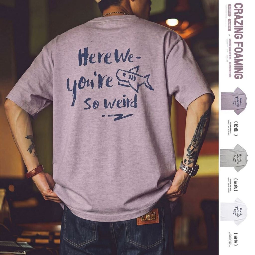 Wuluwear American Retro Dopamine Pink Short-Sleeved t-Shirt Men 2026 Summer New Style Niche Distressed Printed Loose Half-Sleeved