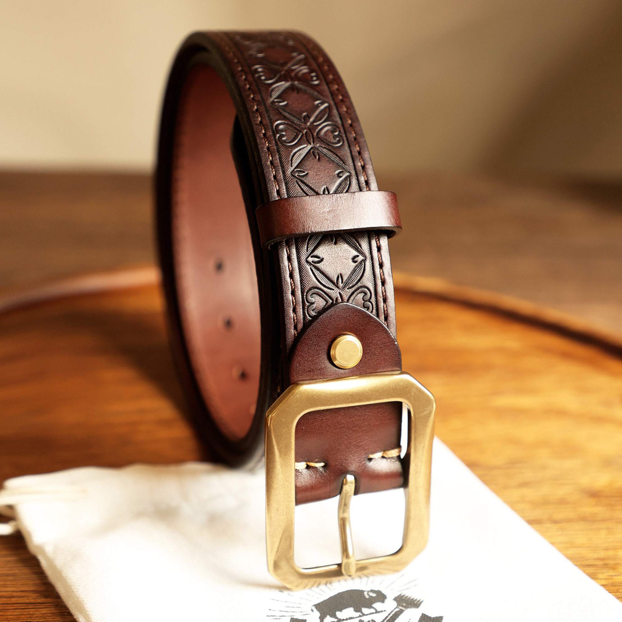 Vintage American-style embossed leather belt
