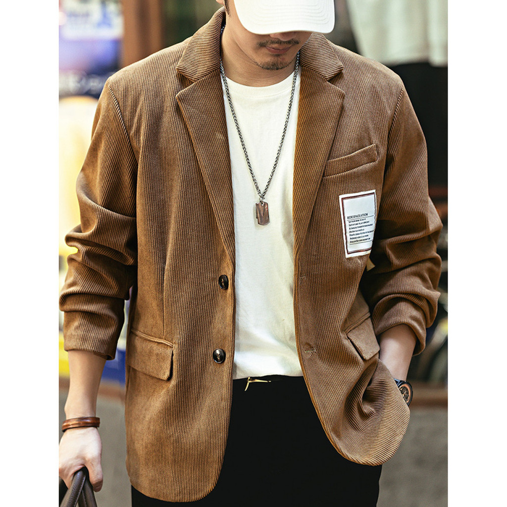High-End Retro Small Suit Jacket Men Autumn Street Wear Ruffian Handsome Casual Corduroy Suit British Jacket