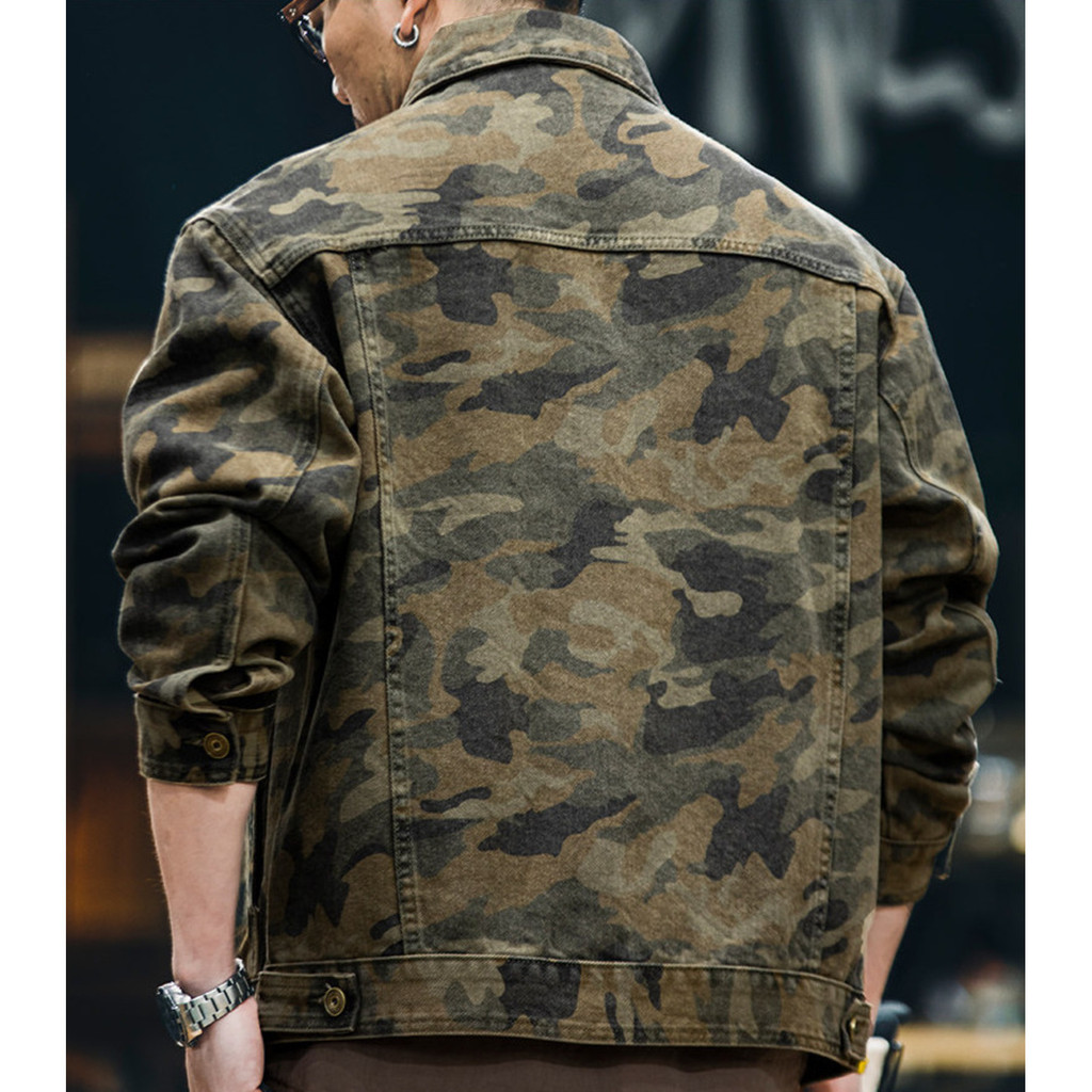 Desert Camouflage Ripped Denim Jacket