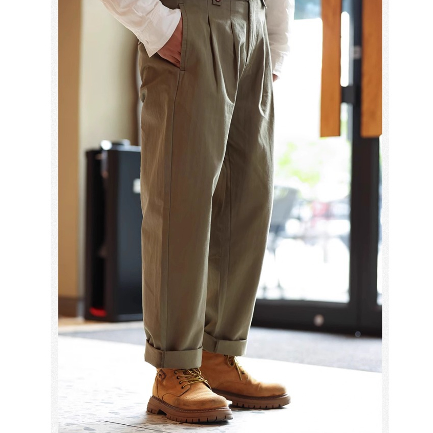 Retro Naples Trousers Gentleman Paris Buckle Design Gurkha Ami Khaki Casual Overalls