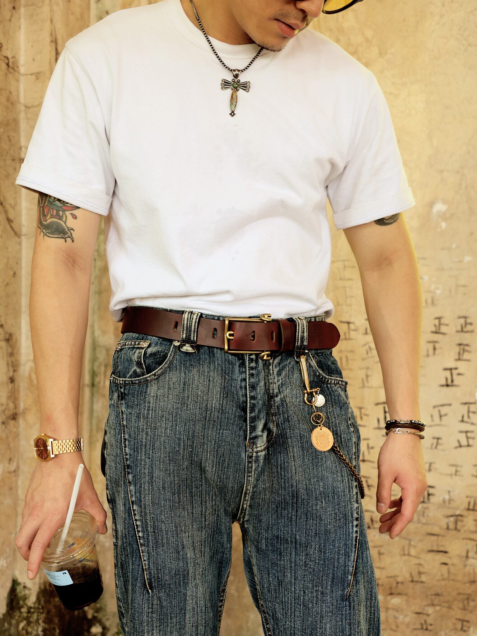 American Holvin Tea Core Leather Belt