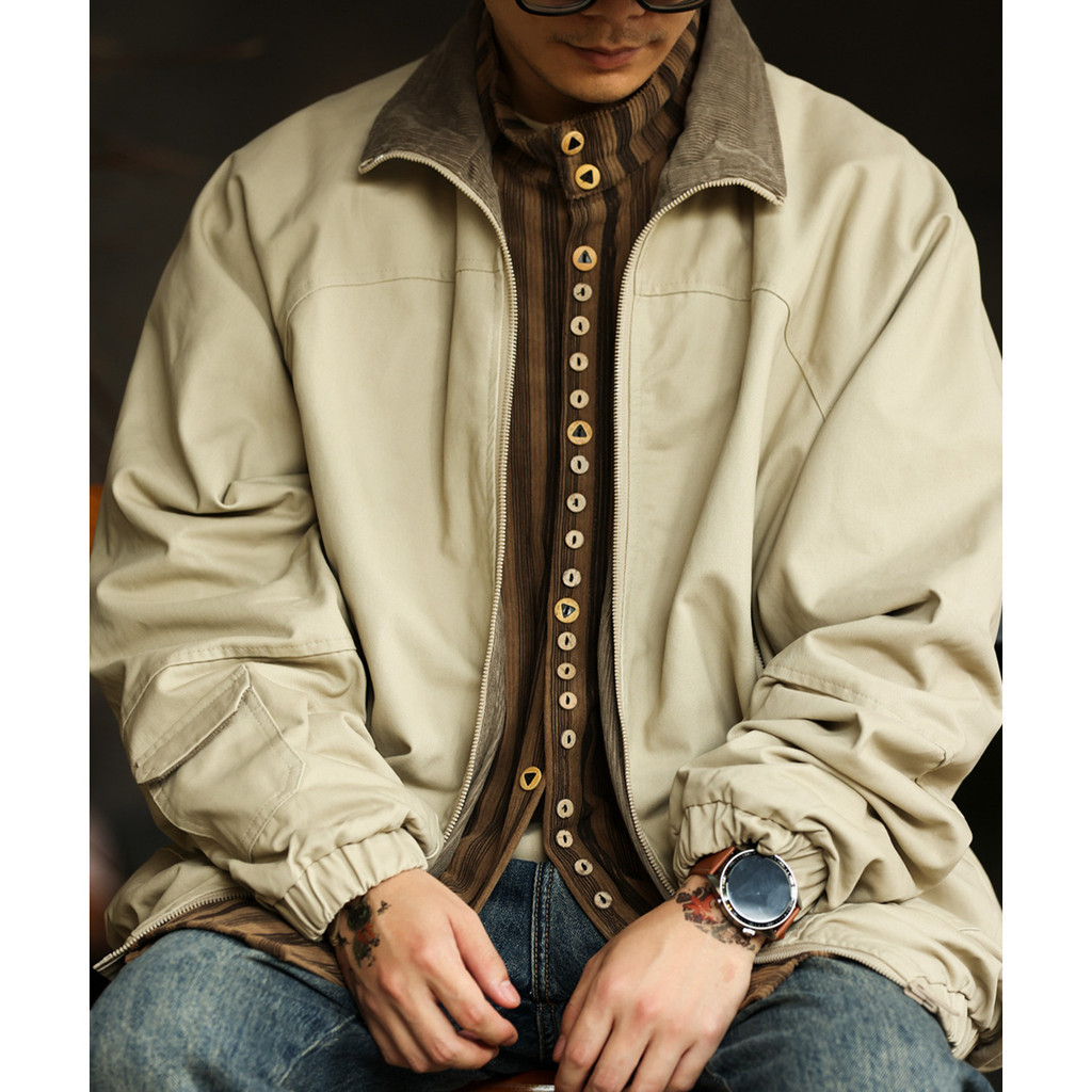 Wuluwear Japanese Retro Gallery Style Stand-Up Collar Jacket Men Sleeve Bag Design cleanfit Tooling Zipper Jacket