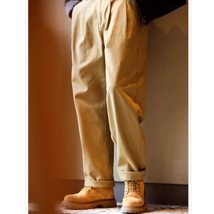 Retro Naples Trousers Gentleman Paris Buckle Design Gurkha Ami Khaki Casual Overalls