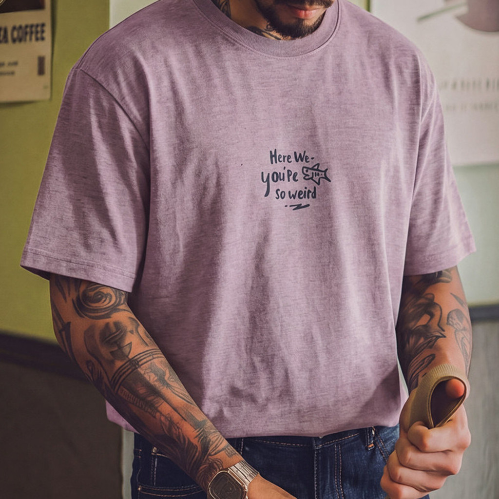 Wuluwear American Retro Dopamine Pink Short-Sleeved t-Shirt Men 2026 Summer New Style Niche Distressed Printed Loose Half-Sleeved
