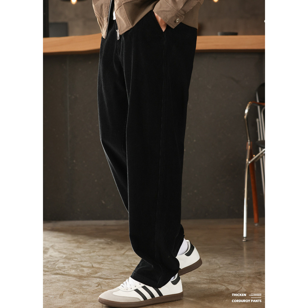 300g Heavy Corduroy Long Pants Bain Style Plus Velvet Thickened Straight Casual Pants
