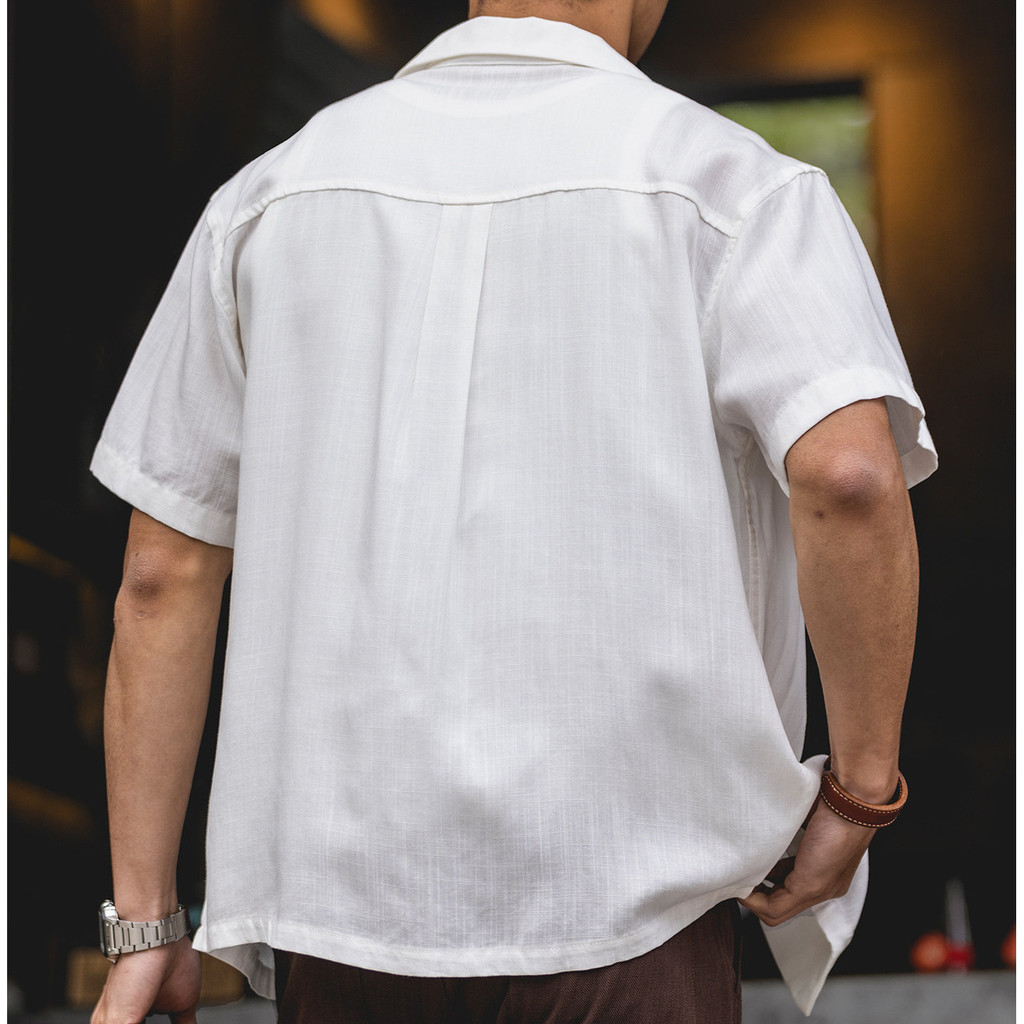 Lyocell Linen Cuban Collar Lyocell WhiteShirt Light Vacation Style Cardigan Shirt