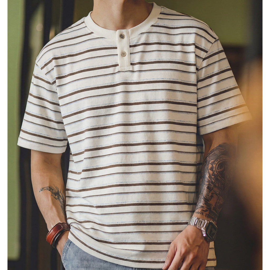 Henry Collar Striped T-Shirt