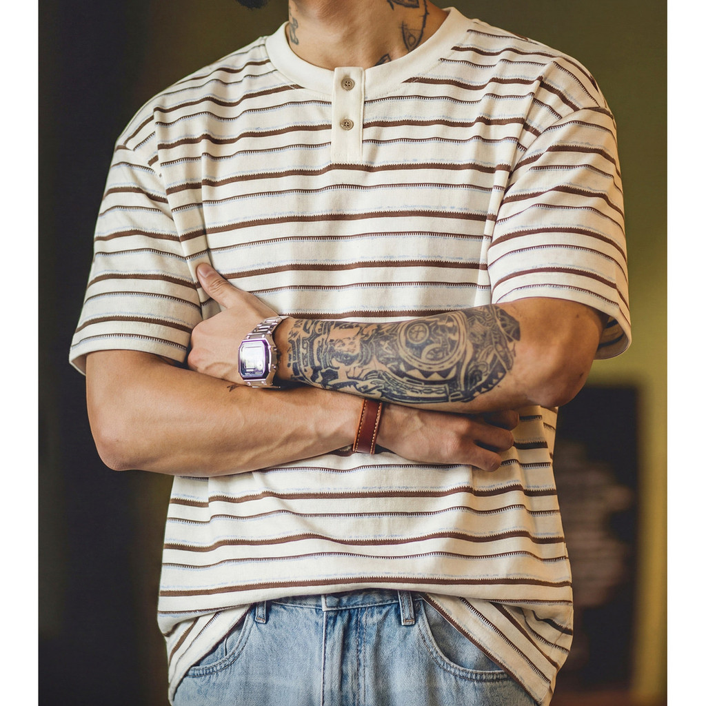Henry Collar Striped T-Shirt