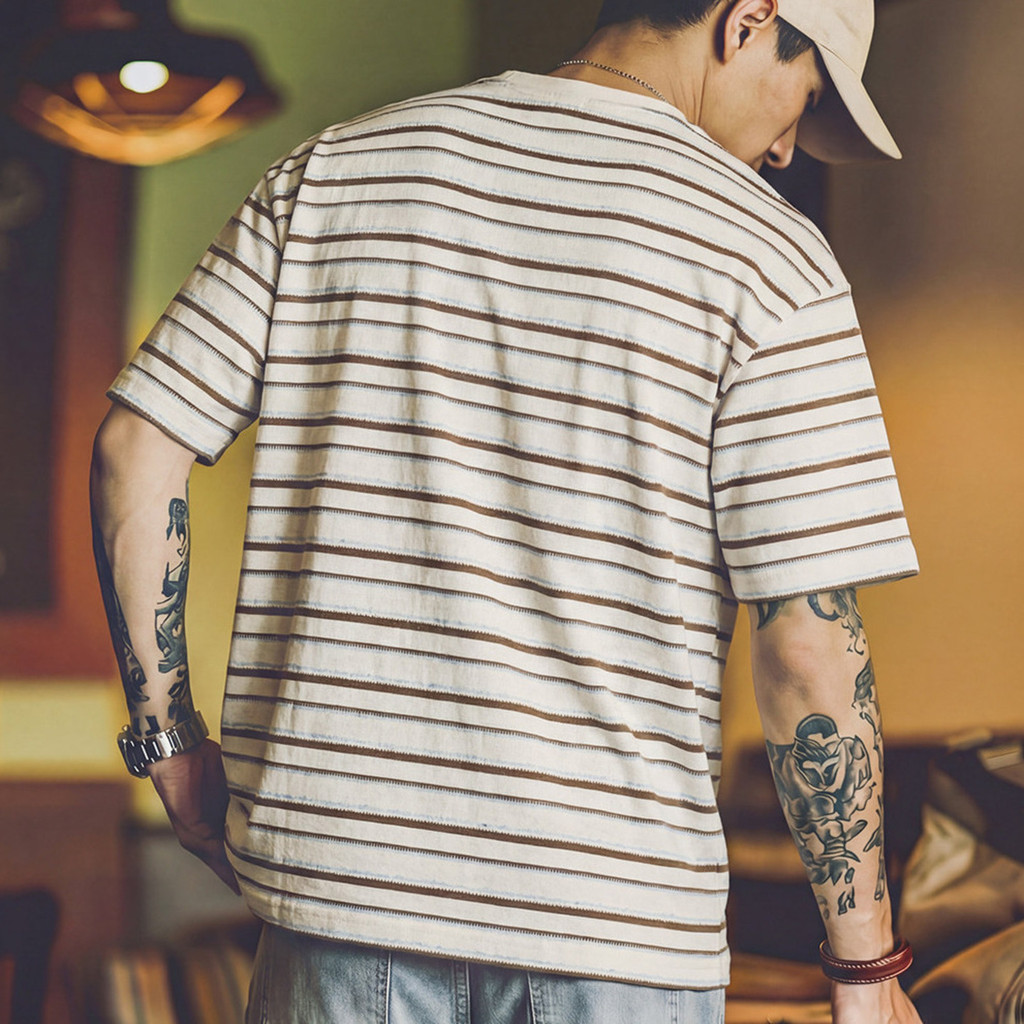 Henry Collar Striped T-Shirt