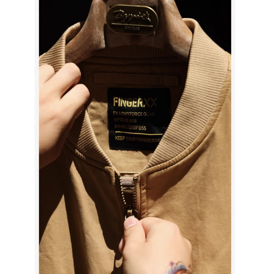 American Retro MA-1 Flight Jacket Men Loose Workwear Plus Size Khaki Baseball Collar Harrington Jacket