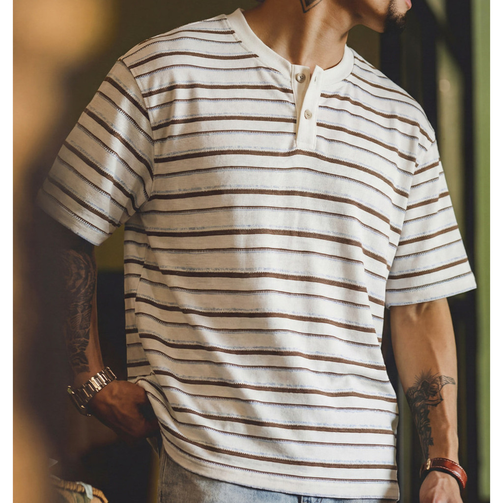 Henry Collar Striped T-Shirt