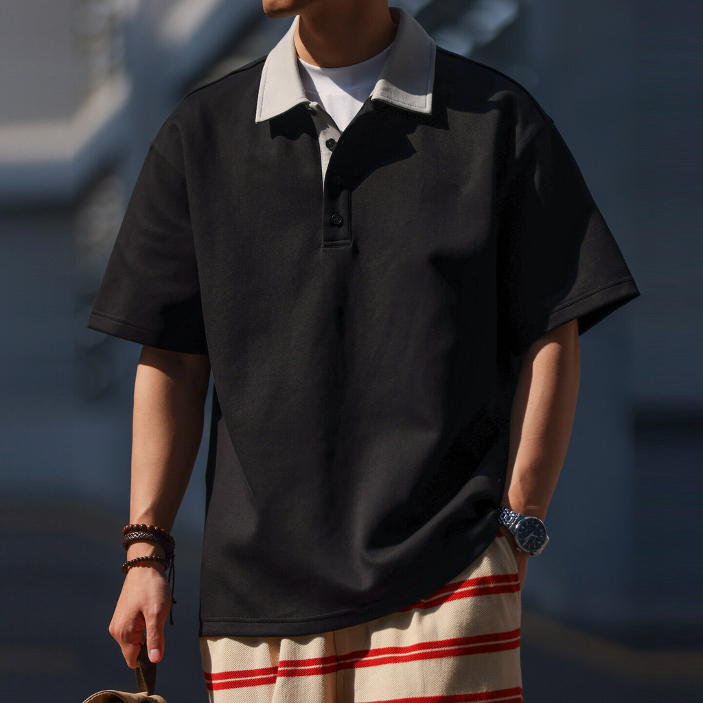 LVY Black White Splicing Basic POLO