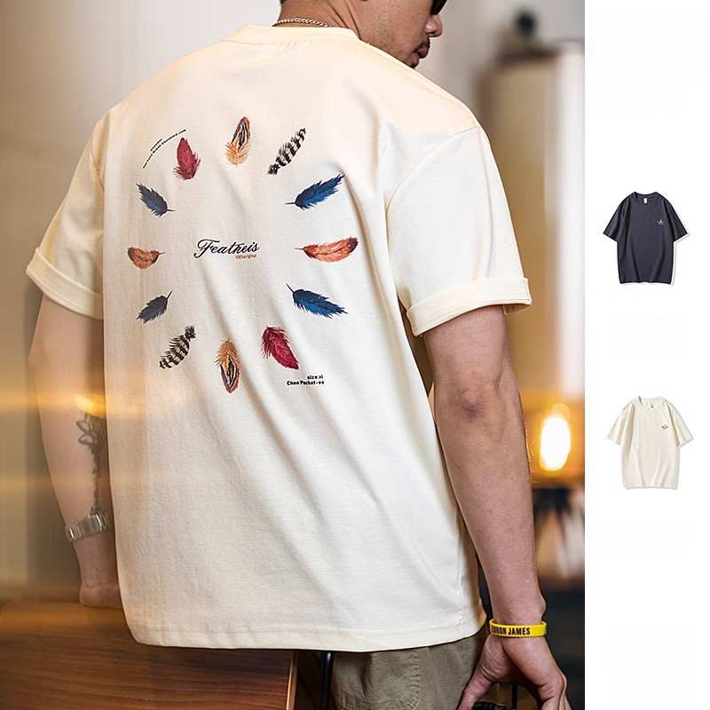 Fun Printed Short-Sleeved t-Shirt Men Summer Loose Casual Painted Half-Sleeved