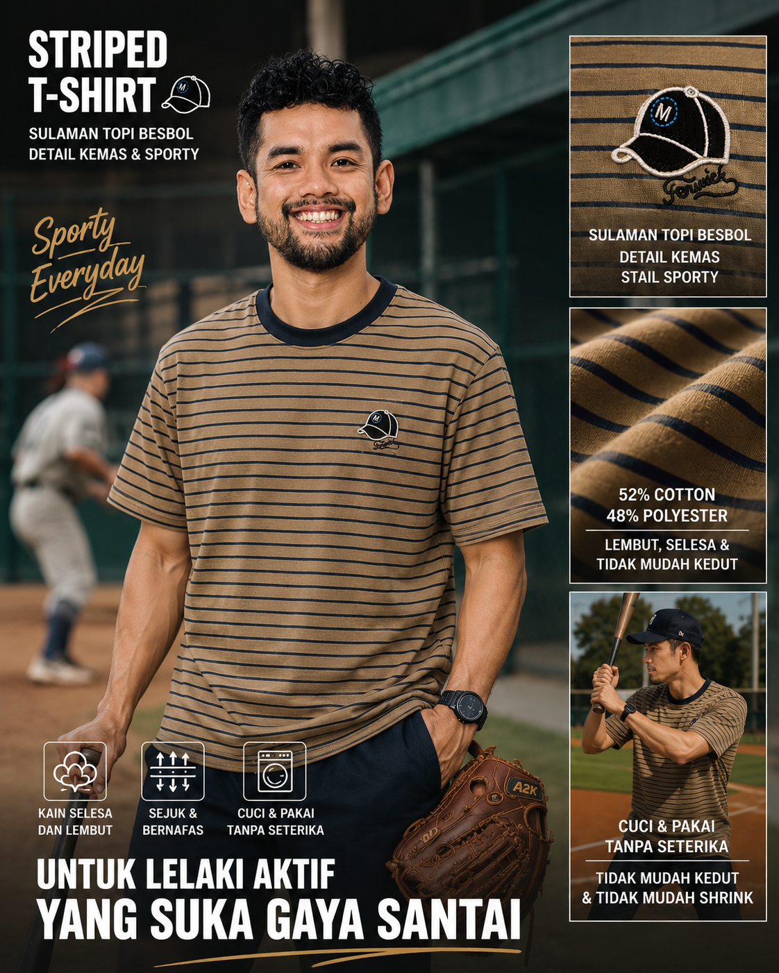 Embroidered Pinstripe T-Shirt