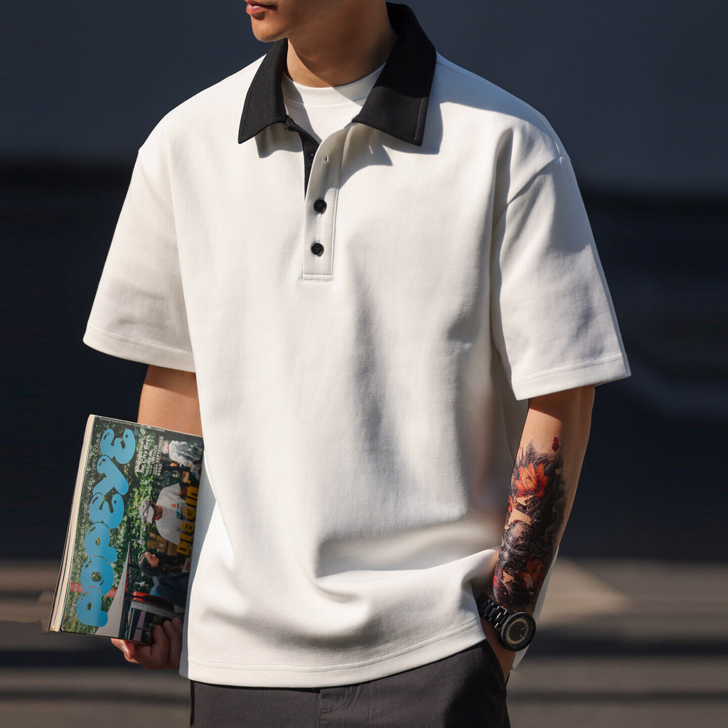 LVY Black White Splicing Basic POLO