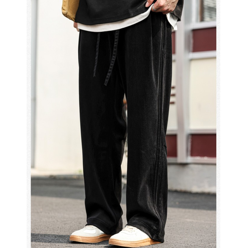 American Casual Heavyweight Chenille Drop Casual Pants Men Loose Straight Pleated Elastic Waist Drawstring Sweatpants