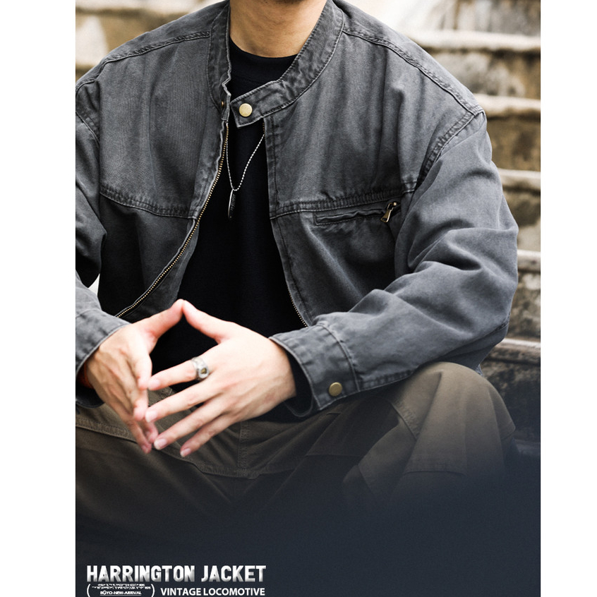American vintage Stand-Up Collar Carhart Jacket Men Slightly Wide Canvas Distressed Outdoor Tough Guy Cargo Jacket