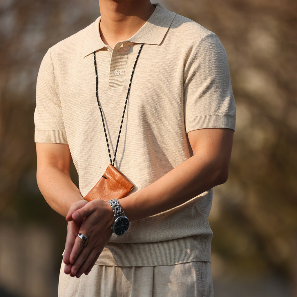 Linen Textured Knitted Short-Sleeved Polo