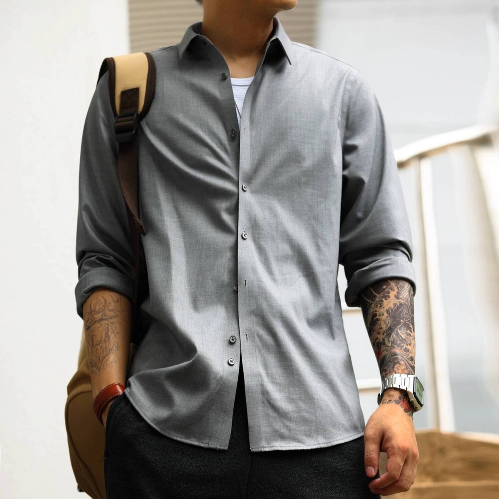 Wuluwear Anti-Wrinkle Non-Iron Modal Long-Sleeved Shirt Men American Casual Commuter Outer Shirt Bottoming Shirt