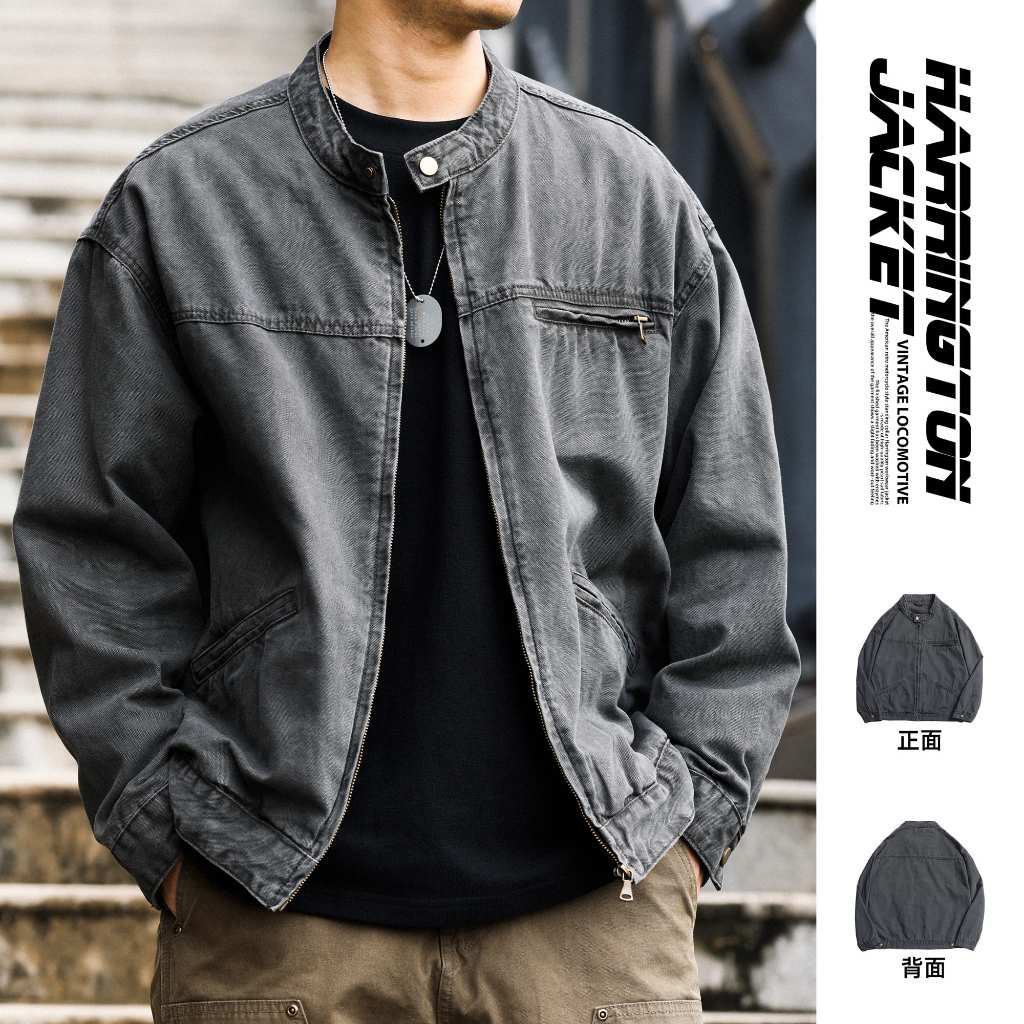 American vintage Stand-Up Collar Carhart Jacket Men Slightly Wide Canvas Distressed Outdoor Tough Guy Cargo Jacket