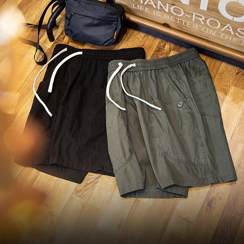 Washed Pure Cotton Overalls Shorts Men Casual Middle Pants Thin Style Loose Five-point Pants