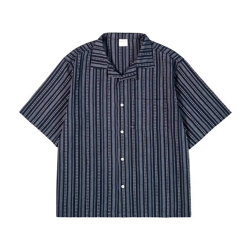 Cuban Collar Textured Striped Shirt