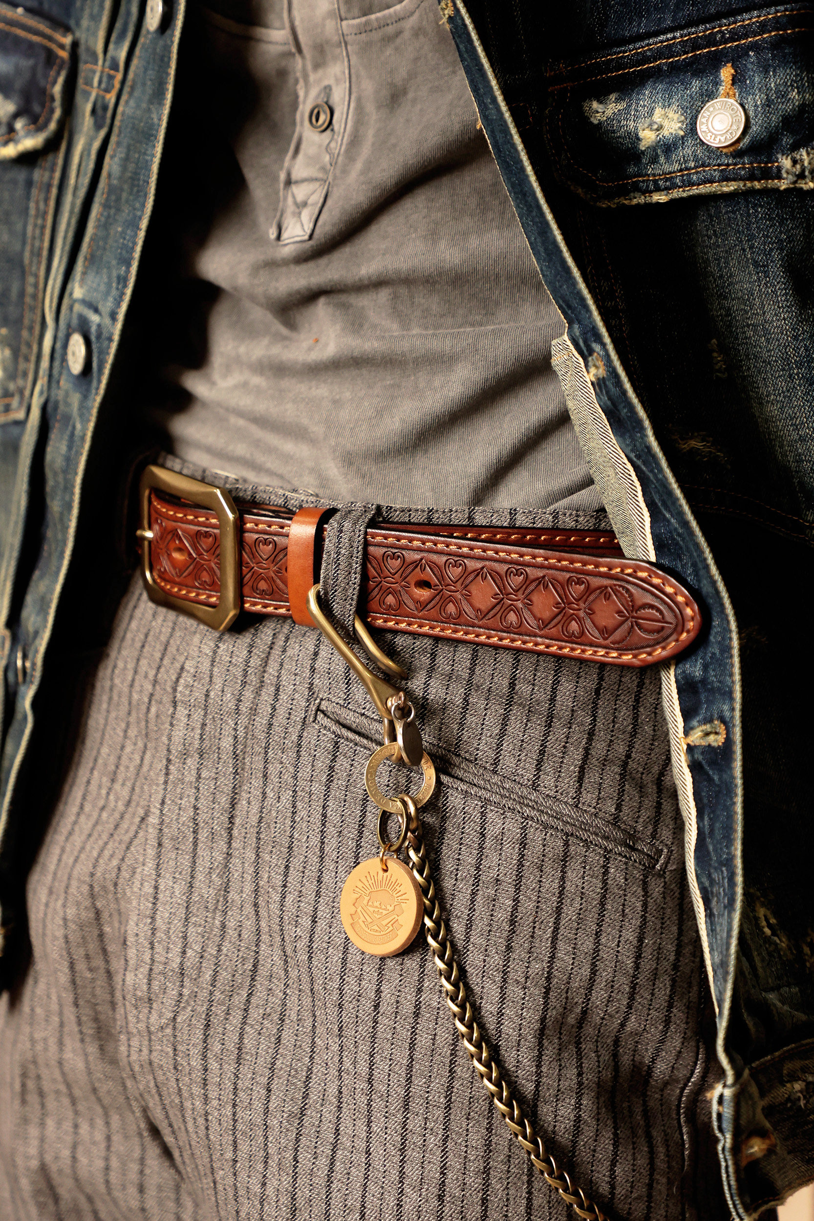 Vintage American-style embossed leather belt