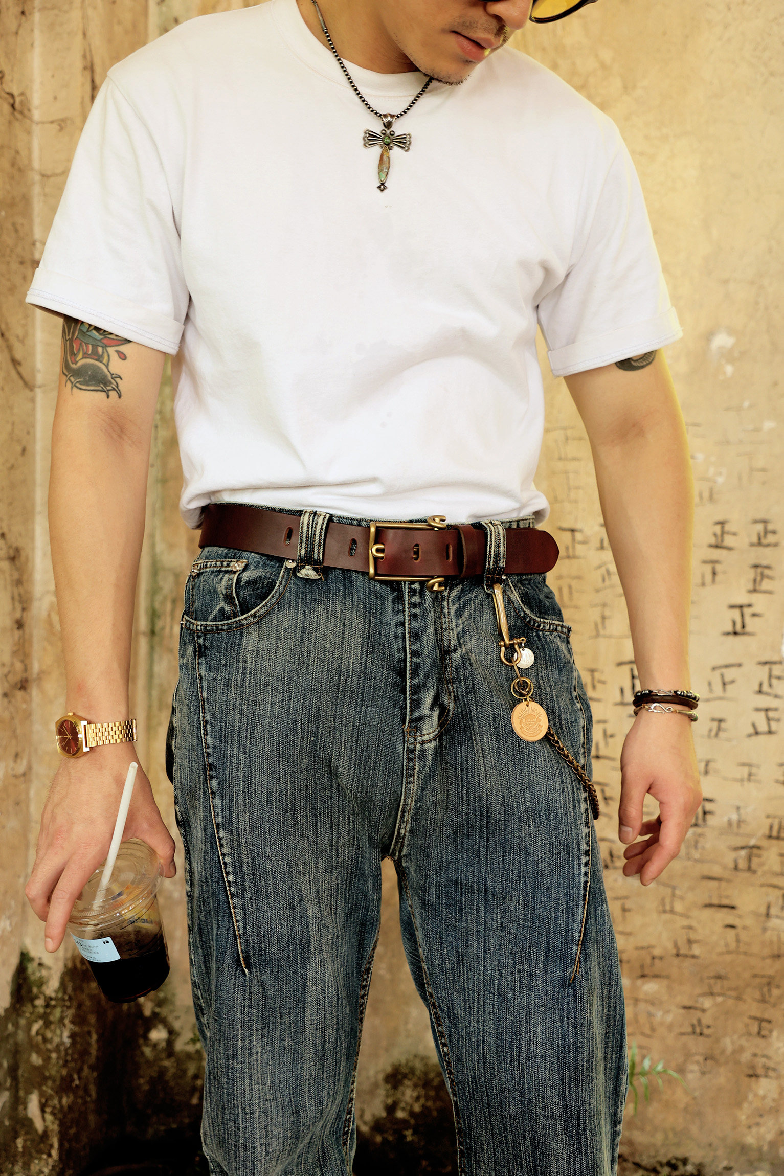 American Holvin Tea Core Leather Belt