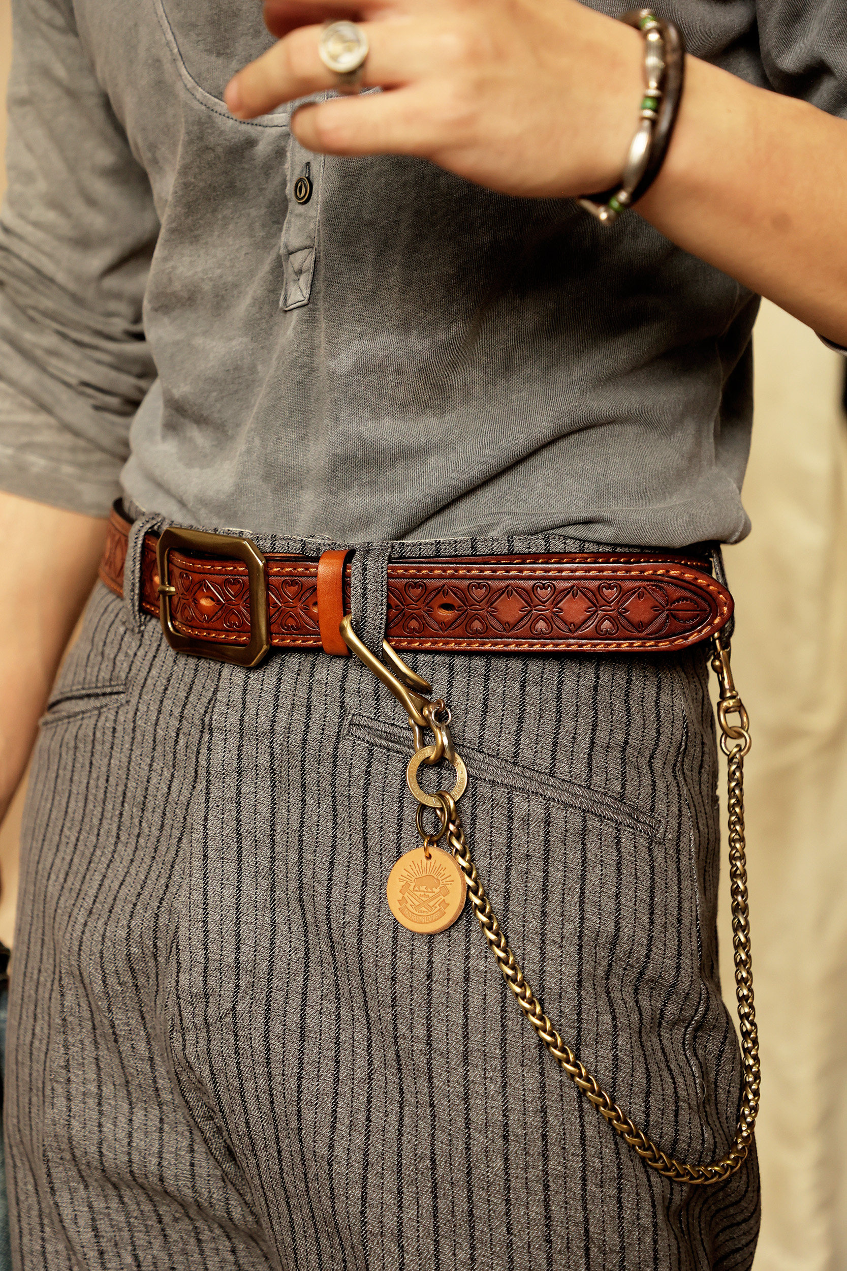 Vintage American-style embossed leather belt