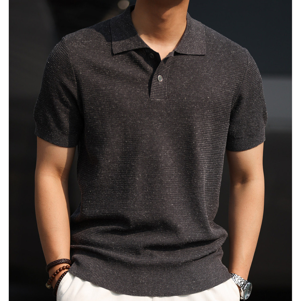 Linen Textured Knitted Short-Sleeved Polo