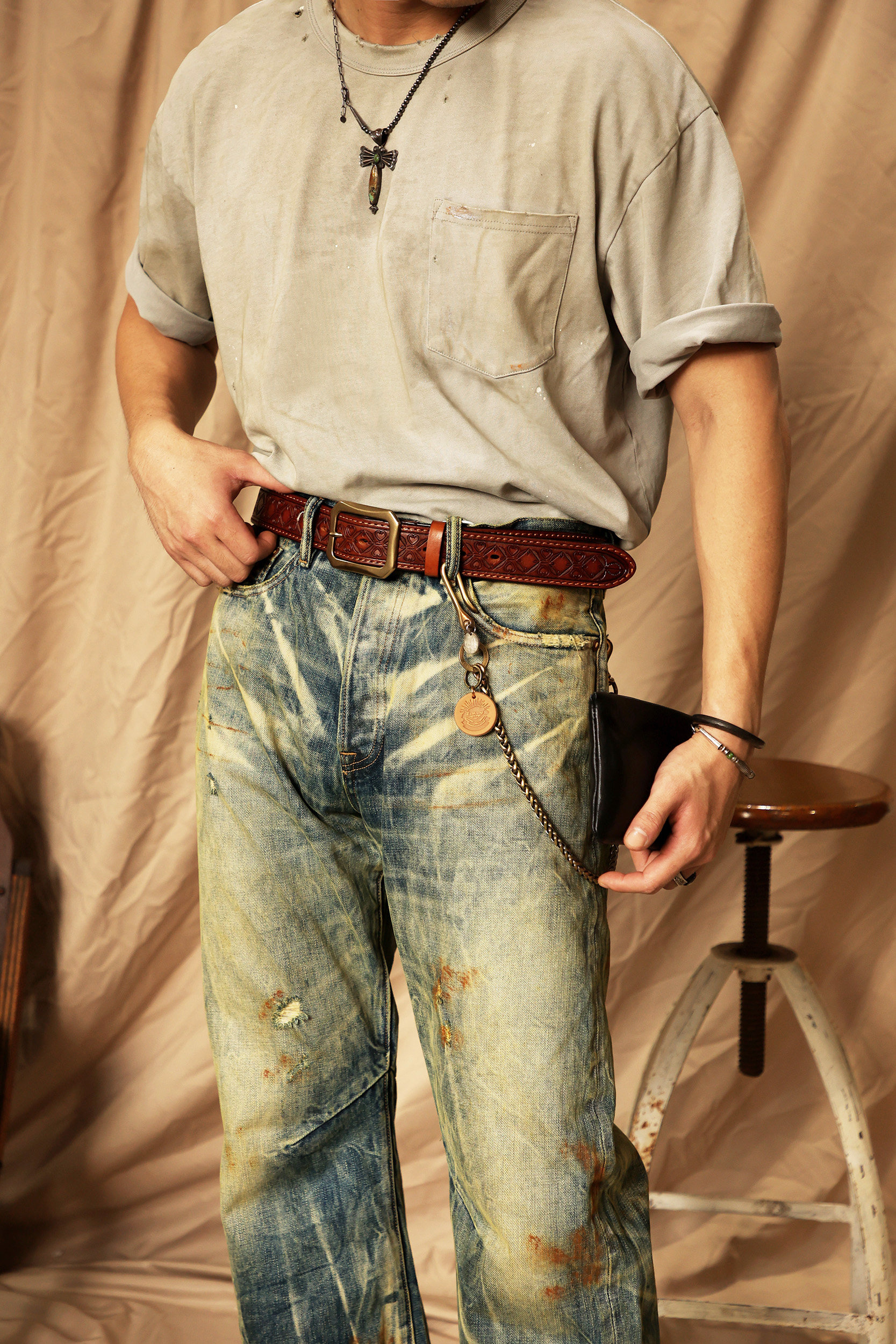 Vintage American-style embossed leather belt