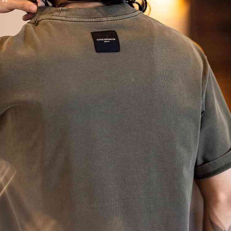 260g Pure Cotton Short-Sleeved t-Shirt Men Washed Embroidered Round Neck Half-Sleeved t-Shirt