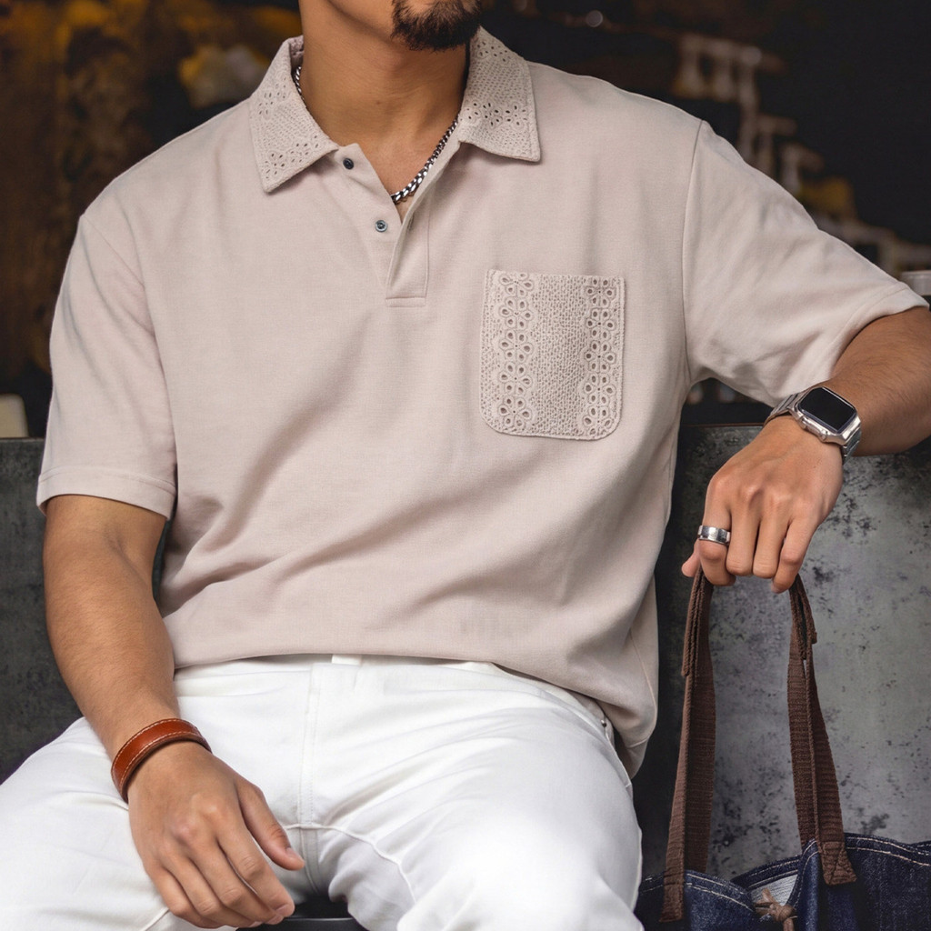 Beaded Floor Cotton Polo Shirt