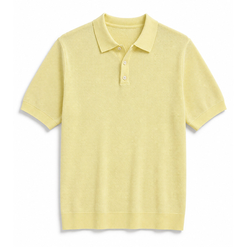 Wuluwear Linen Short-Sleeve Men's Polo Shirt Lyocell Breathable Mesh Collar Knit T-Shirt