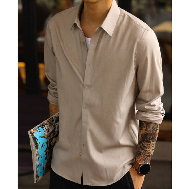 Wuluwear Anti-Wrinkle Non-Iron Modal Long-Sleeved Shirt Men American Casual Commuter Outer Shirt Bottoming Shirt