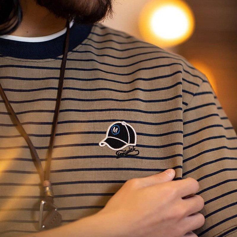 Embroidered Pinstripe T-Shirt