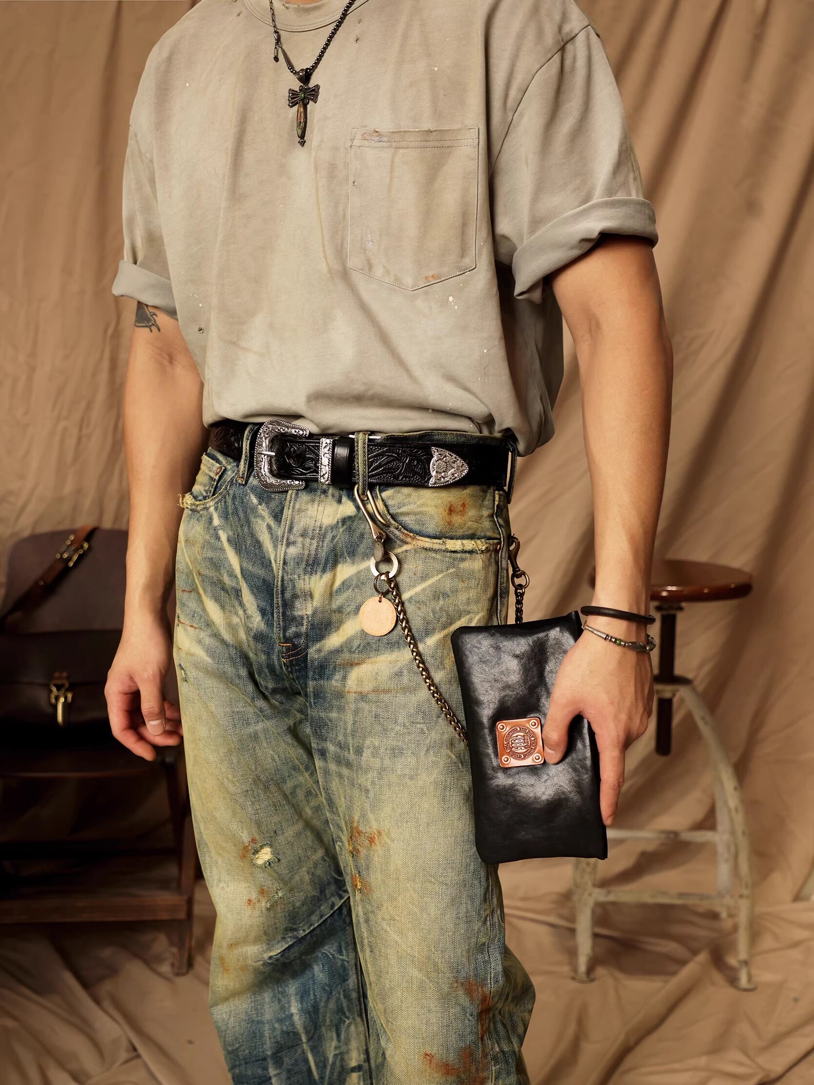 Hand-carved leather belt