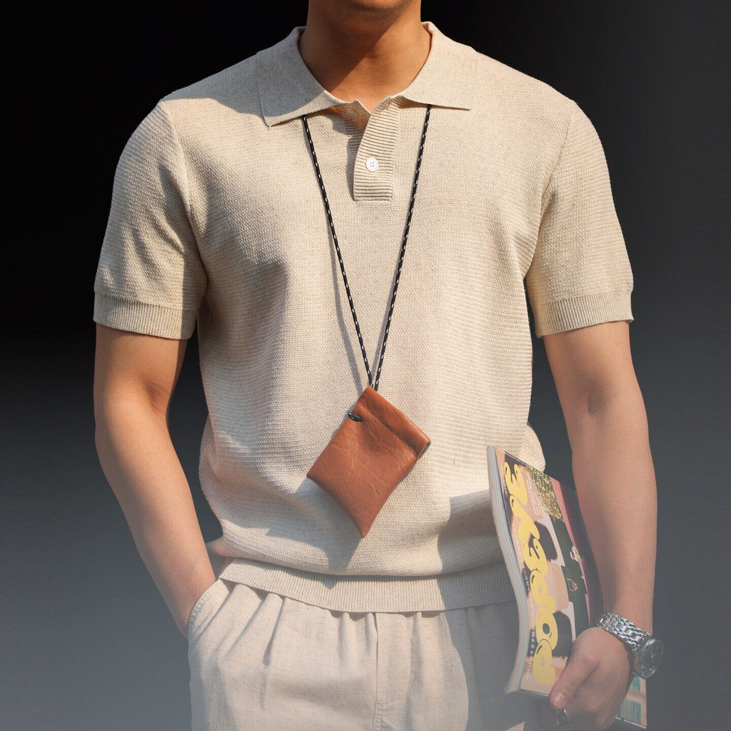 Linen Textured Knitted Short-Sleeved Polo