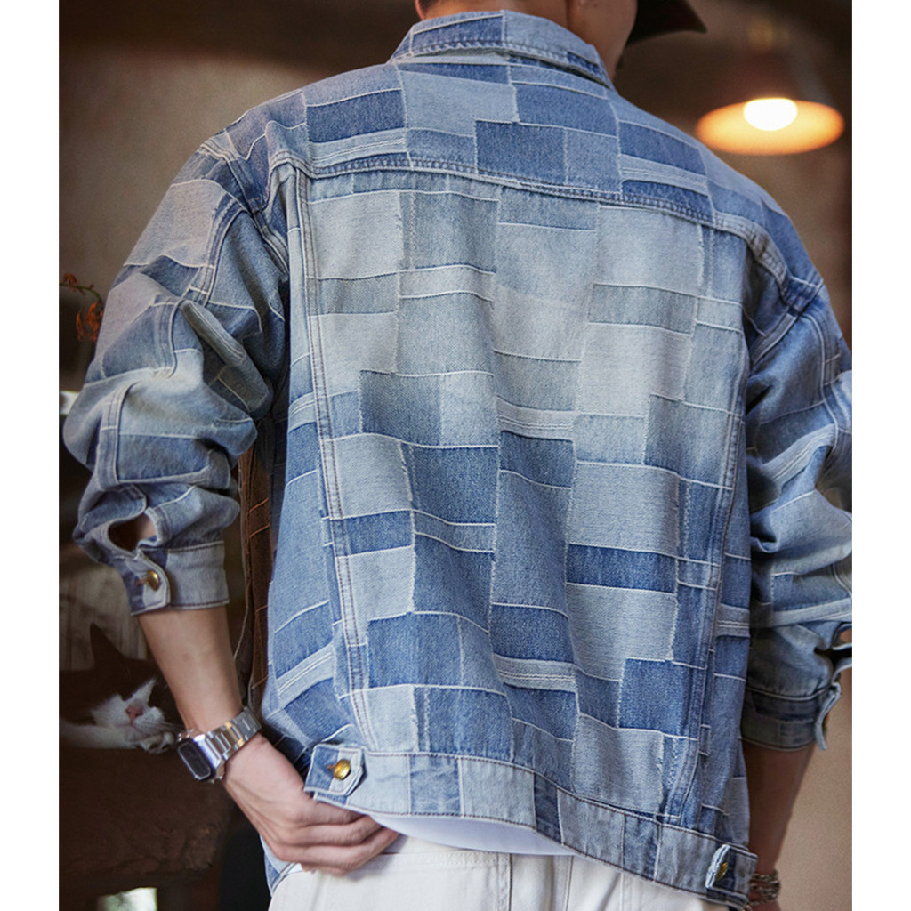 Checkered Washed Denim Jacket